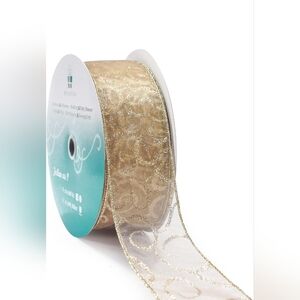 Ct Craft Llc Organza With Champagne Gold Glitter Wired Ribbon 2.5" Wide x 50 Yds